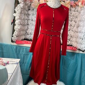 NWT Cupio Red Dress with Animal Print Trim